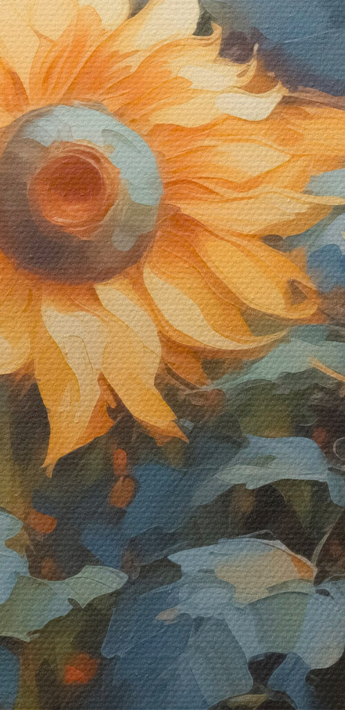 Painting of sunflowers in a field