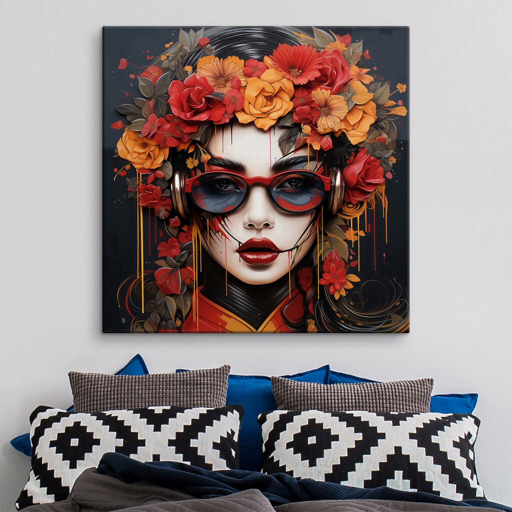 Woman with flowers in her hair and glasses Woman with flowers in her hair and glasses