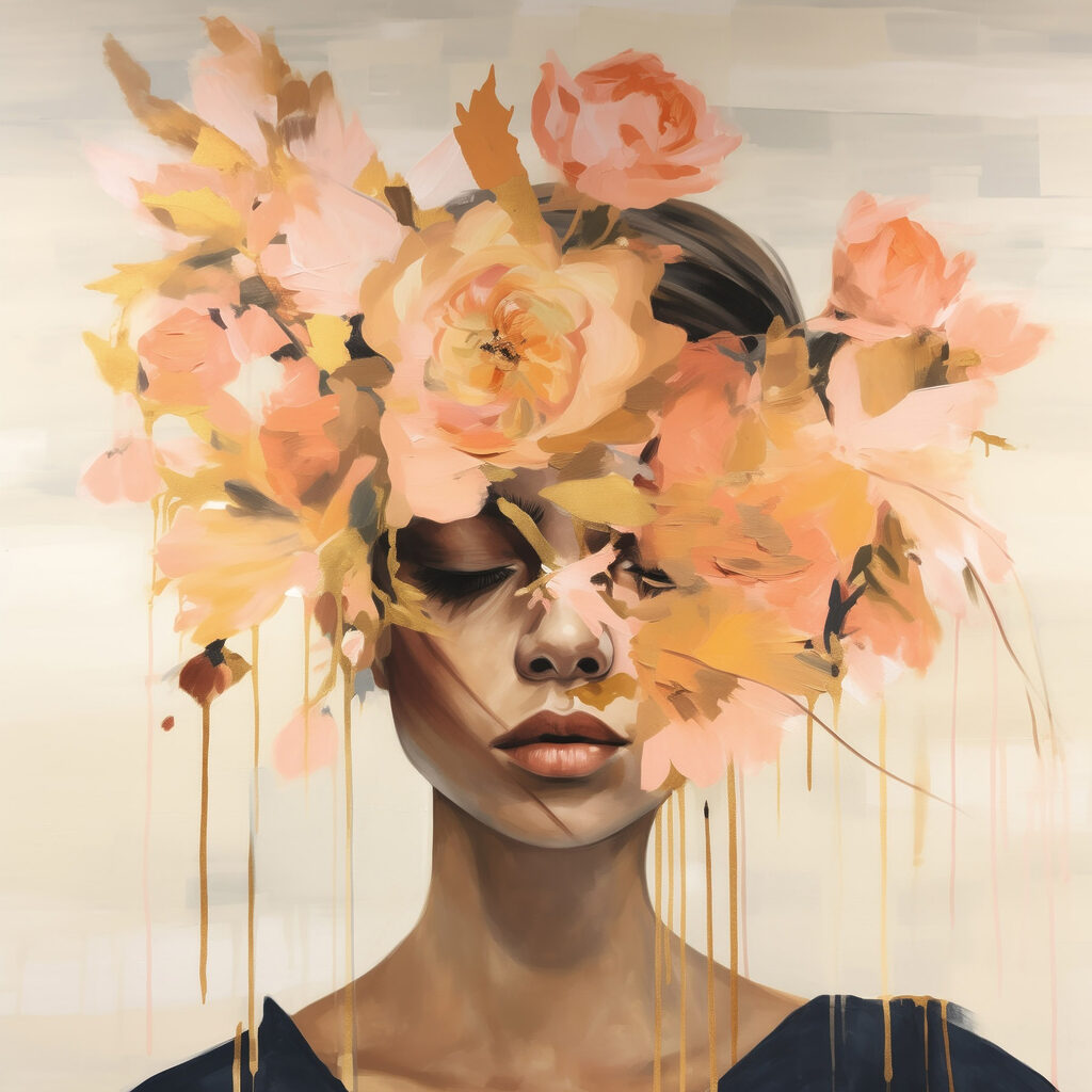 Painting of a woman with flowers on her head