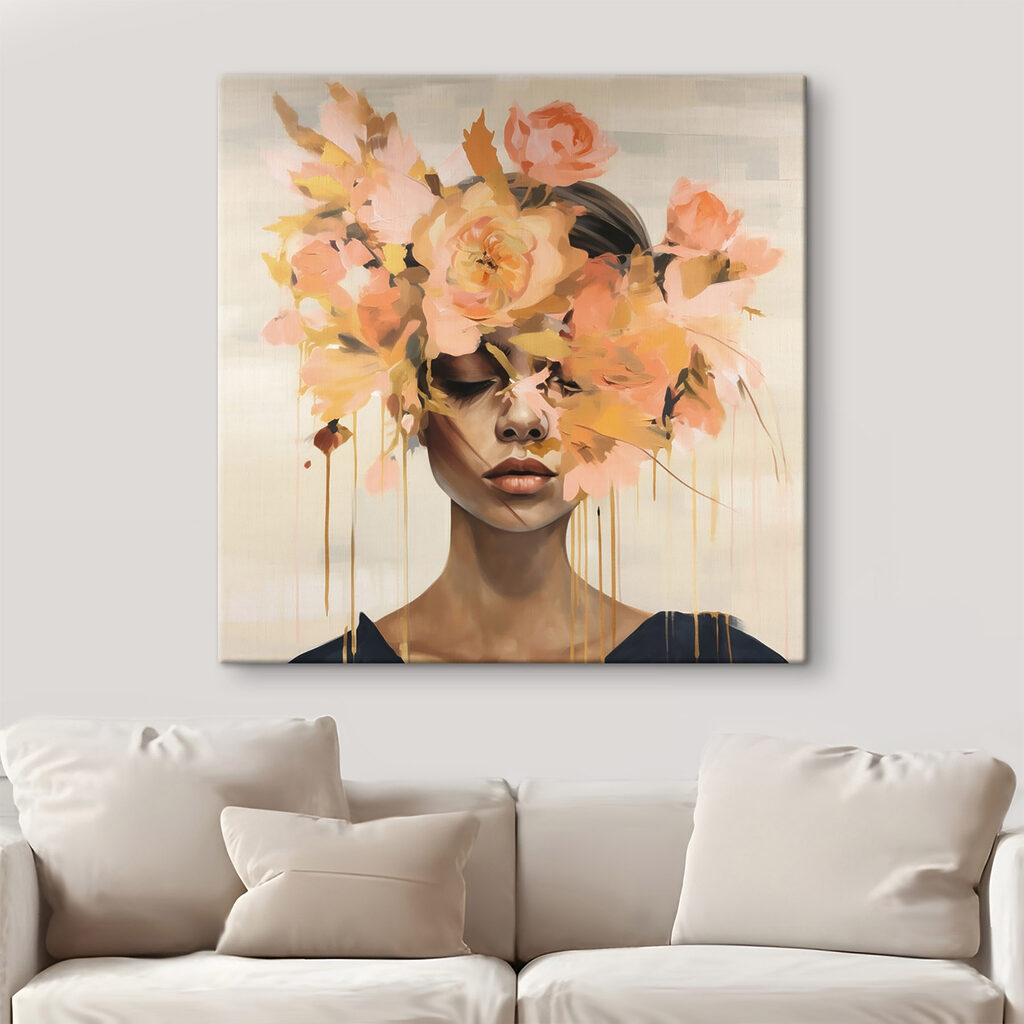 Painting of a woman with flowers on her head
