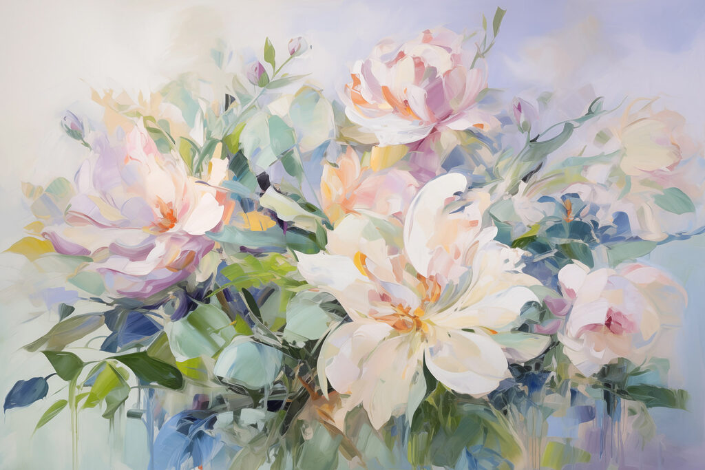 Painting of flowers on a blue background