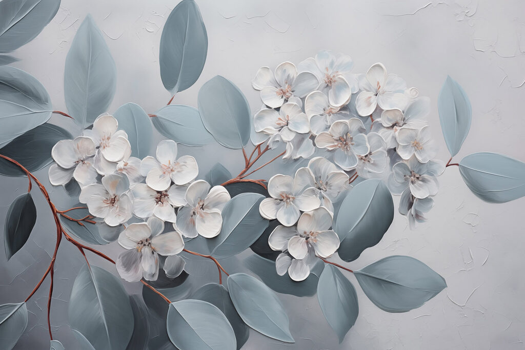 Painting of white flowers and leaves