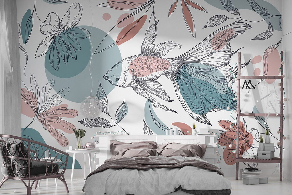 Fish and plants with circles and dots