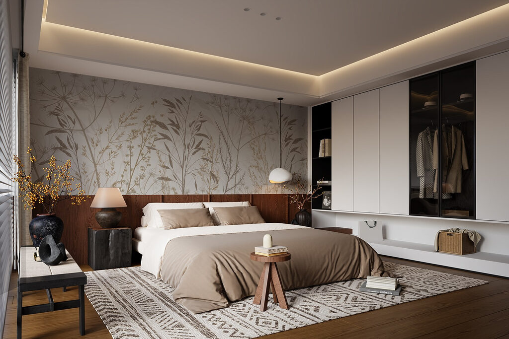 Delicate botanical patterns in neutral tones