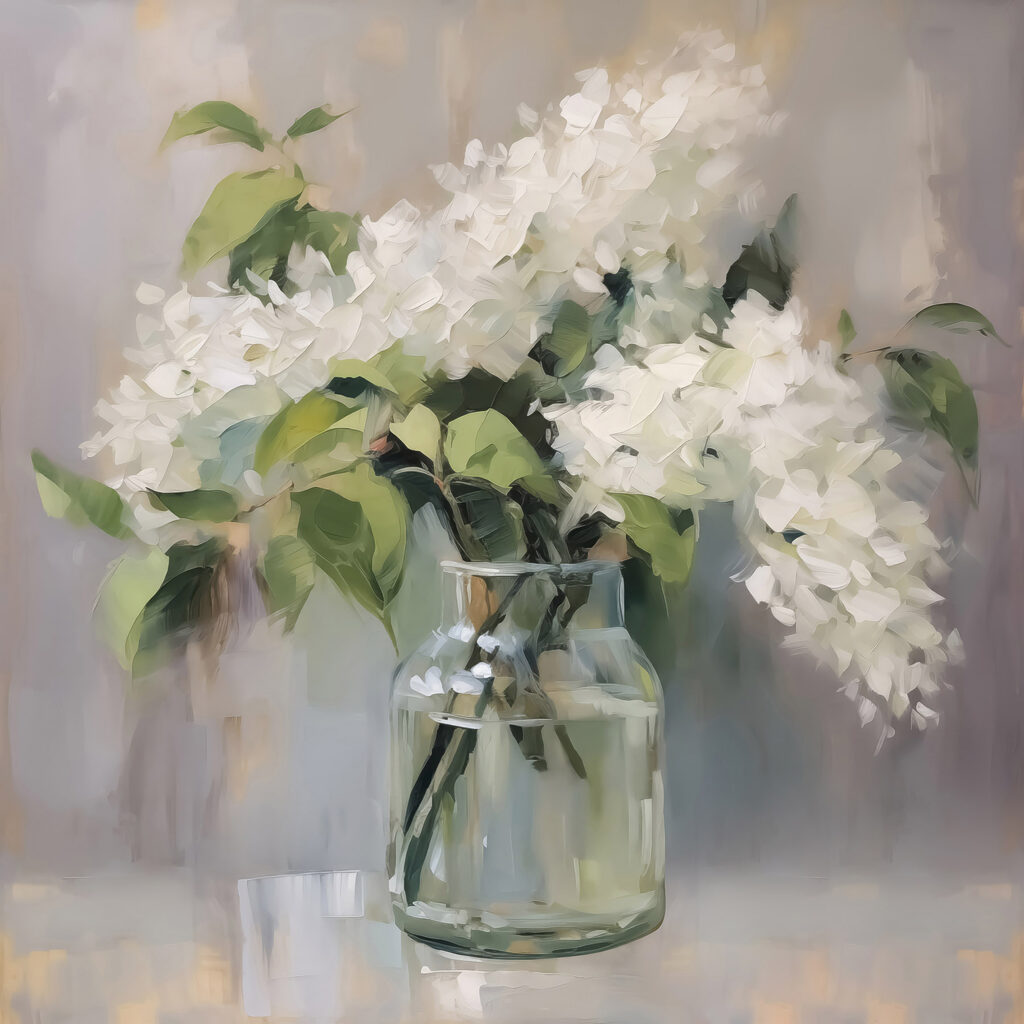 s43439p 1024x1024 - Obraz kytice bílých květů ve skleněné nádobě - tegory