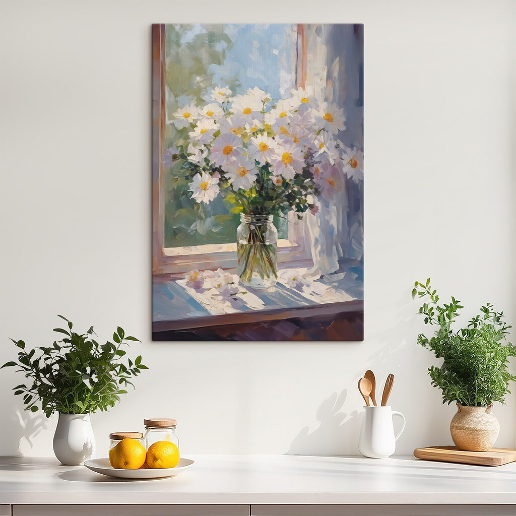 Painting of flowers in a glass jar