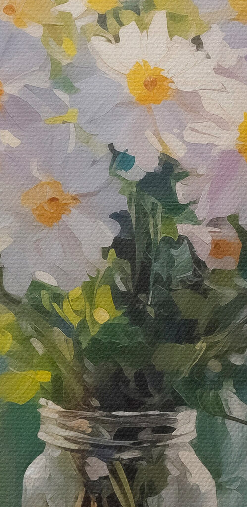 Painting of flowers in a glass jar