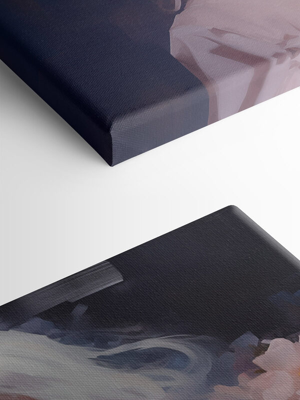 Woman with long white hair and pink flowers