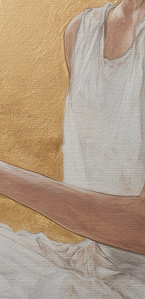 Woman in a white dress holding a bird