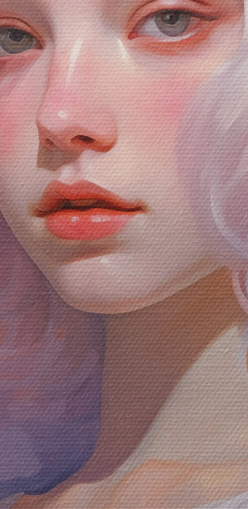 Woman with pink hair and pink flowers