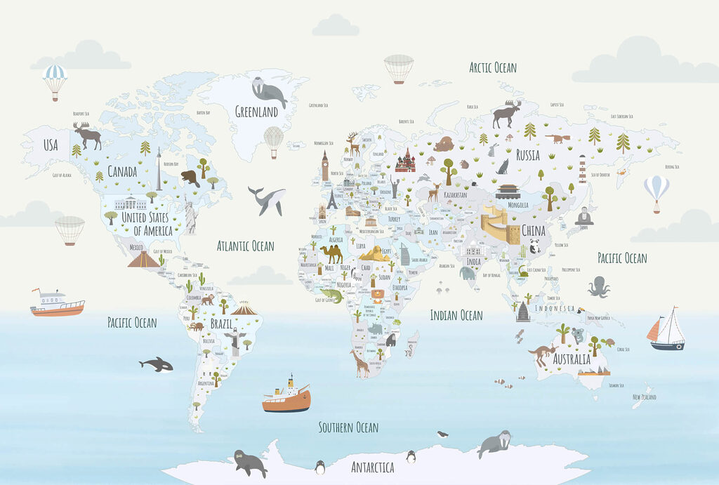 Mapa světa s různými zvířaty Mapa světa s různými zvířaty