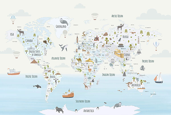 Mapa světa s různými zvířaty Mapa světa s různými zvířaty