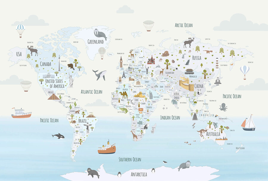 Mapa světa s různými zvířaty Mapa světa s různými zvířaty