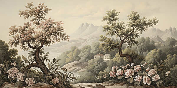 Landscape with trees and flowers