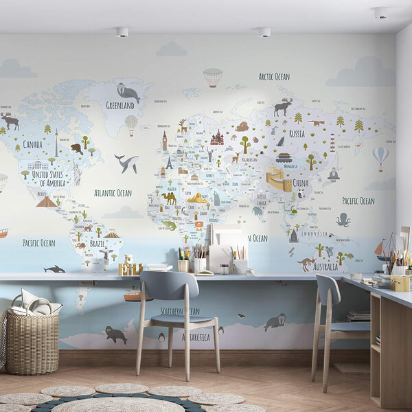 Mapa světa s různými zvířaty Mapa světa s různými zvířaty