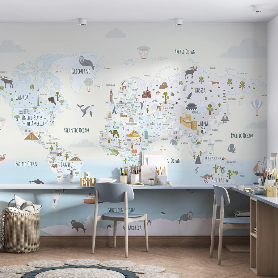 Mapa světa s různými zvířaty Mapa světa s různými zvířaty