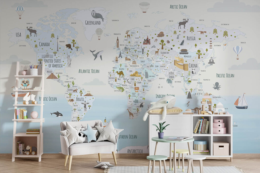 Map of the world with different animals Map of the world with different animals
