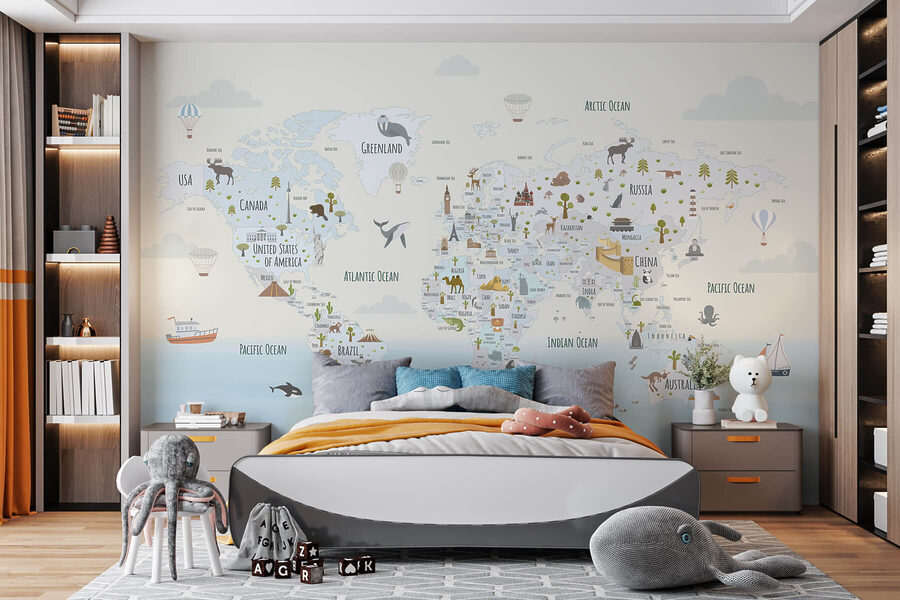 Mapa světa s různými zvířaty Mapa světa s různými zvířaty