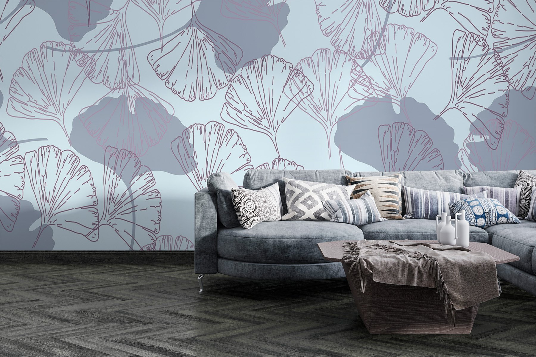 Pattern of leaves on a light blue background Pattern of leaves on a light blue background