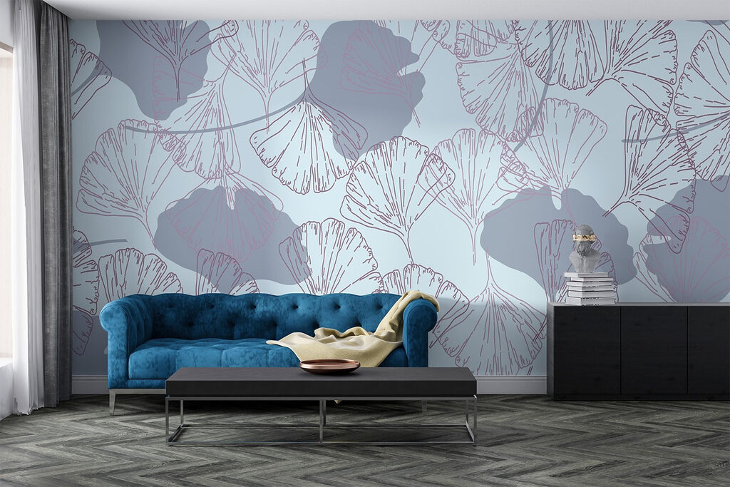 Pattern of leaves on a light blue background Pattern of leaves on a light blue background