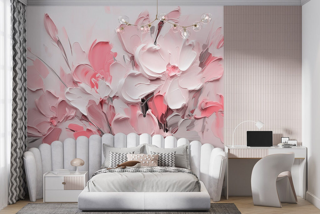 Painting of flowers in pink and white Painting of flowers in pink and white