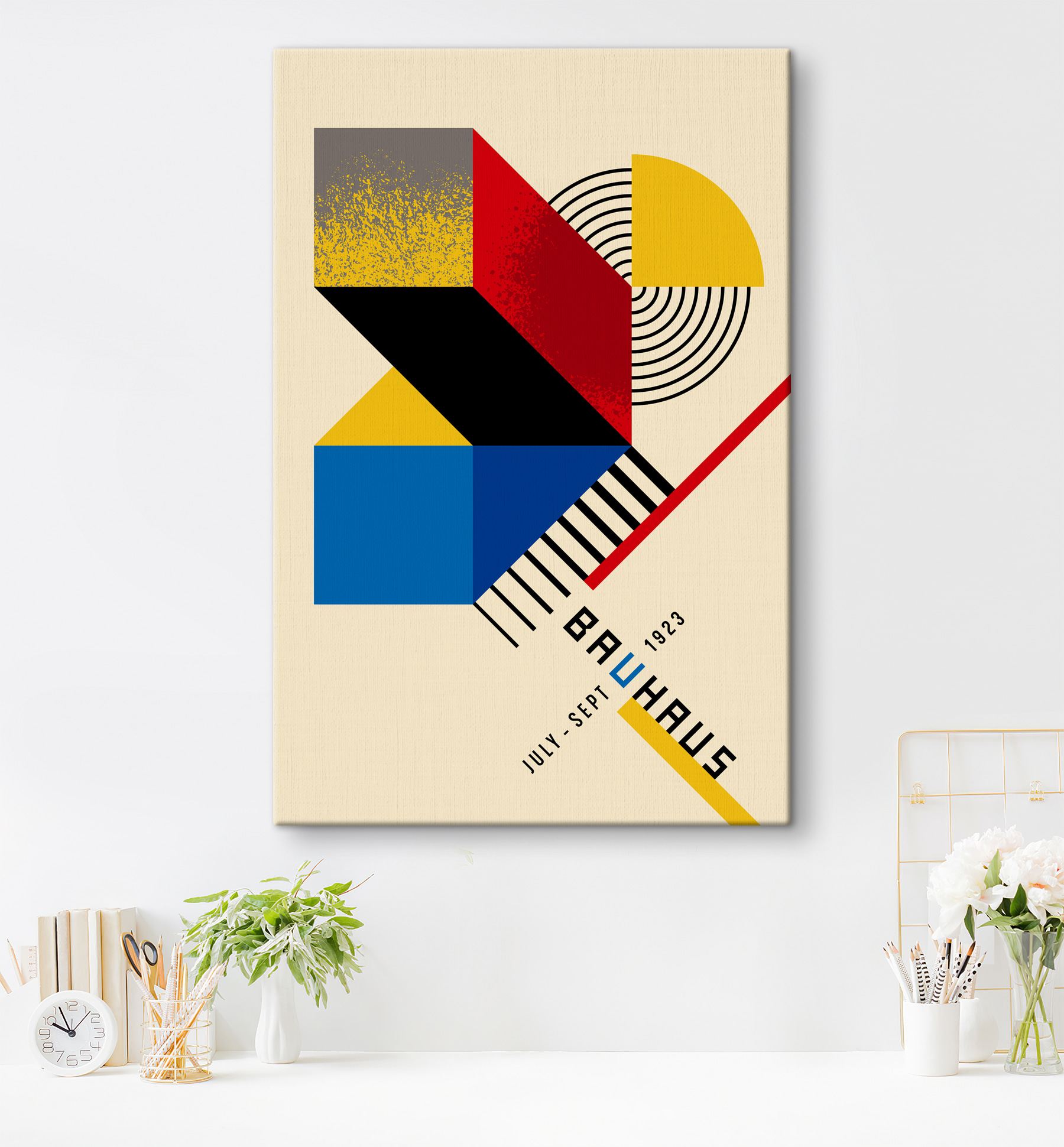 Colorful geometrical design with black and red and yellow