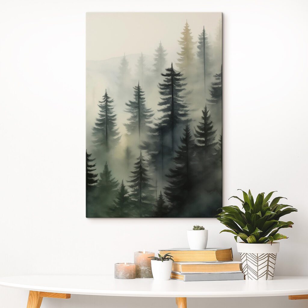 Foggy forest with trees