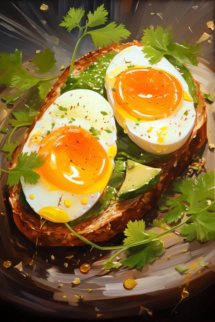 Snídaňové potěšení na avokádovém toastu. Snídaňové potěšení na avokádovém toastu.