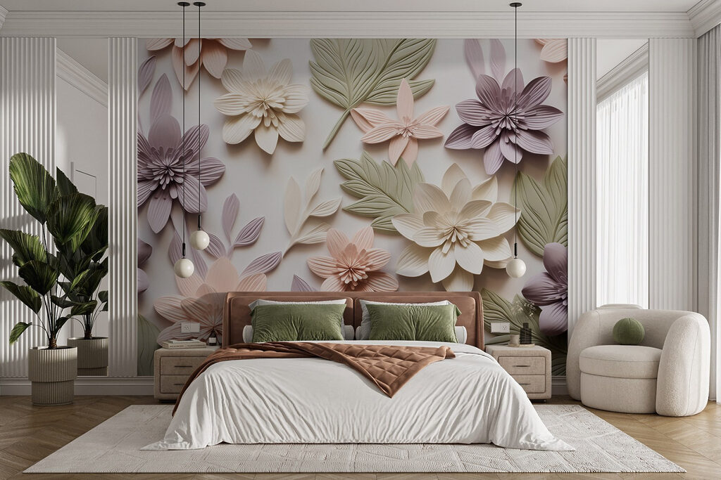 Group of flowers and leaves