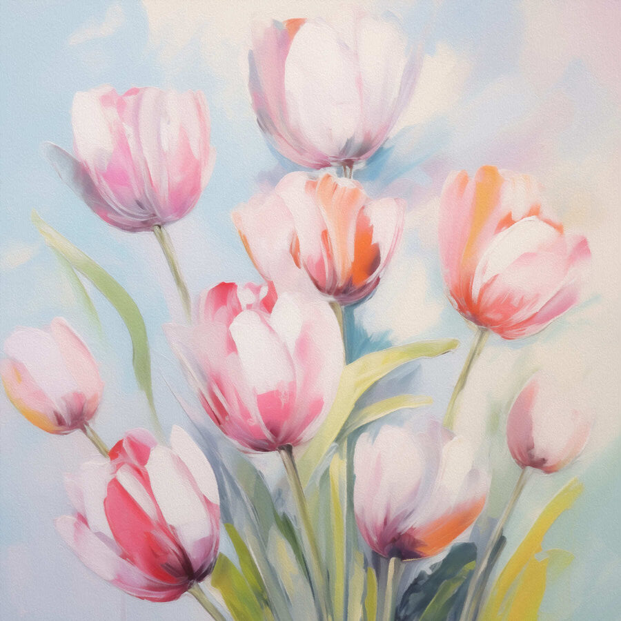 Malba růžových a bílých tulipánů