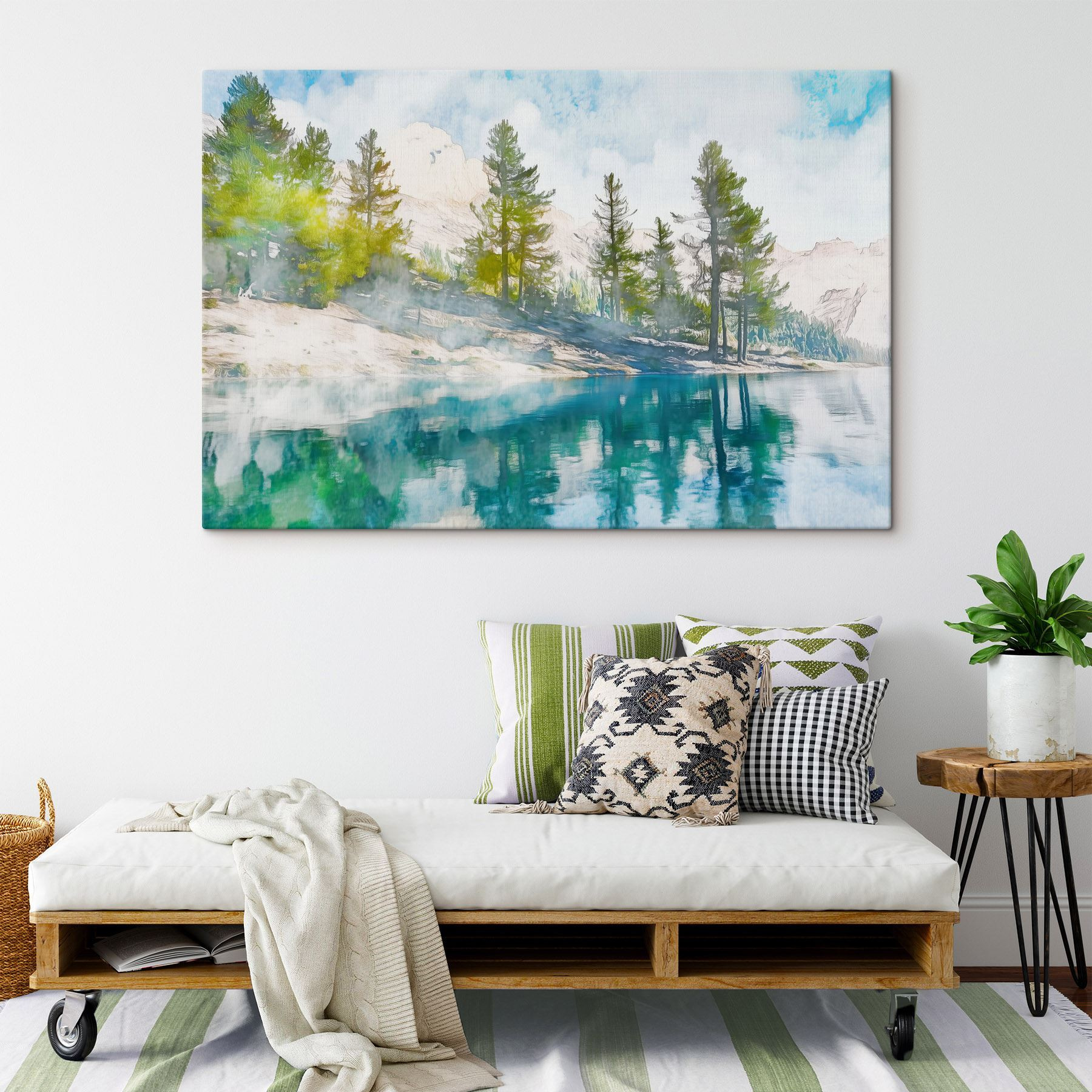 Water with trees and mountains in the background