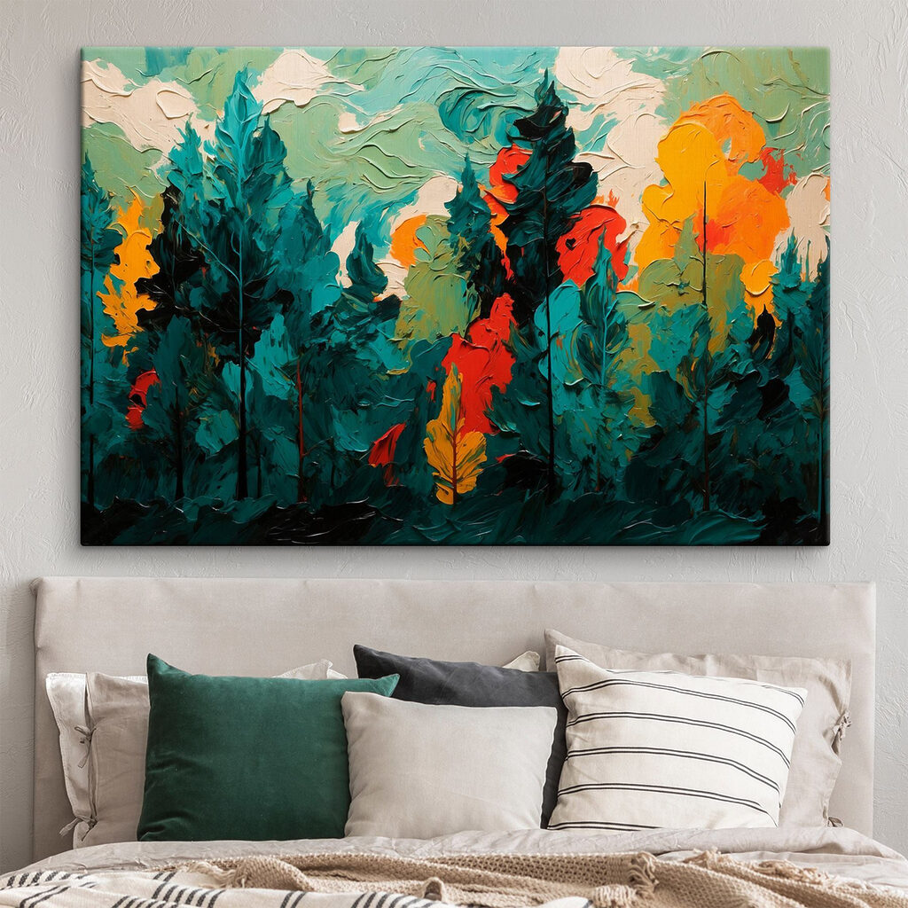Painting of trees and sun
