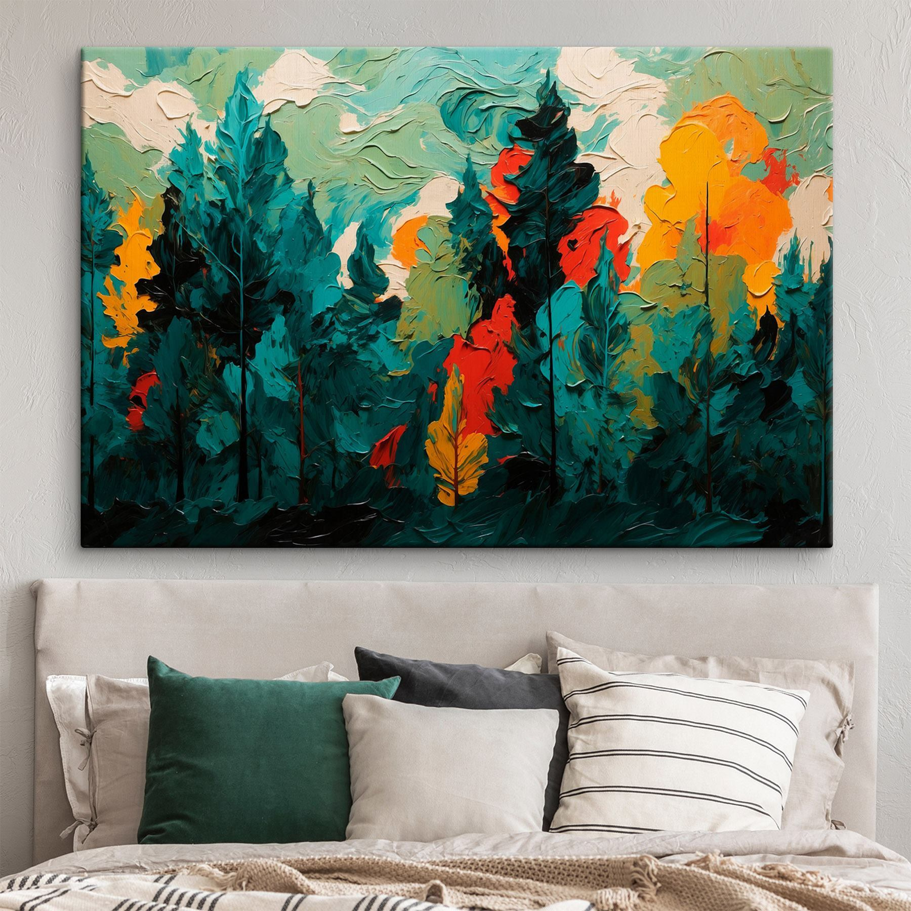 Painting of trees and sun