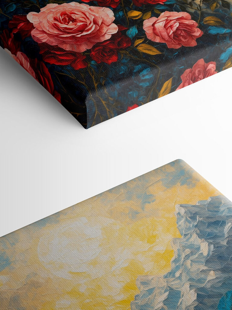 Painting of flowers and mountains