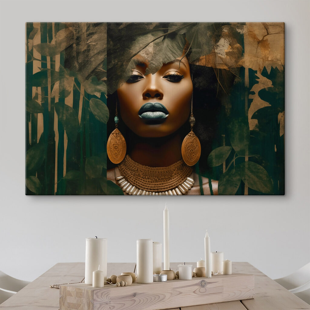 Enigmatic face amidst lush greenery