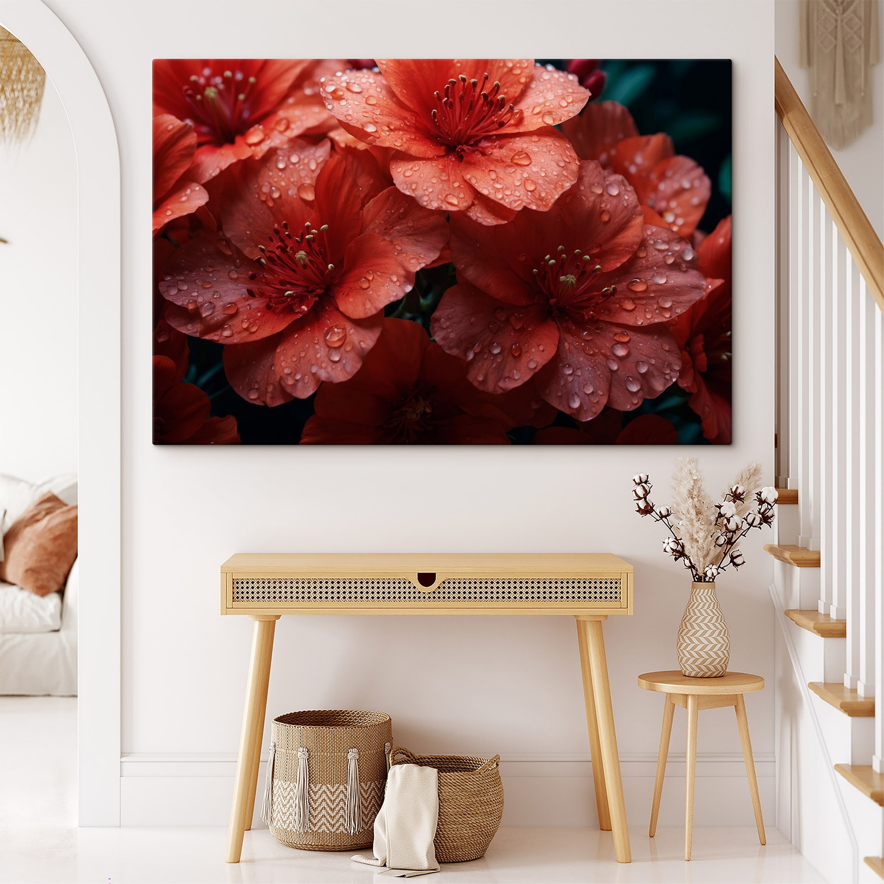 Group of red flowers with water droplets Group of red flowers with water droplets