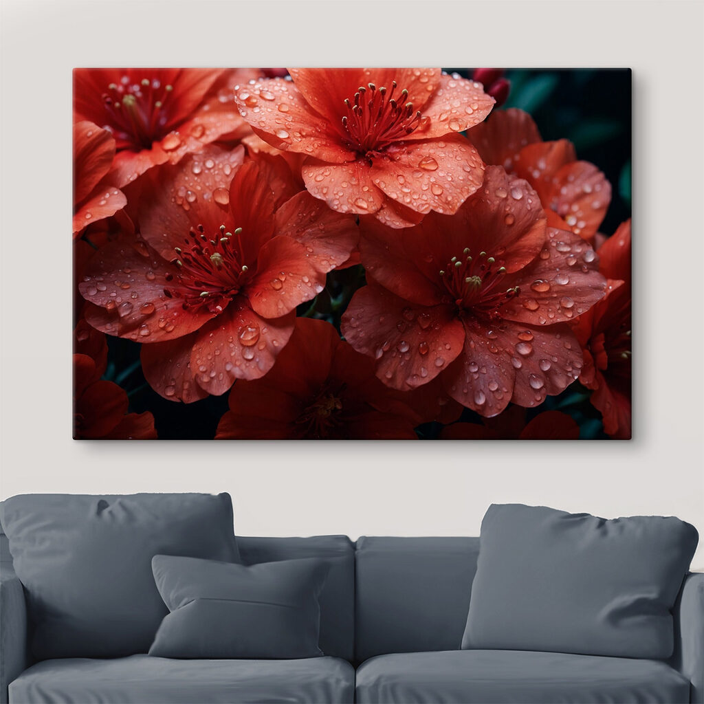 Group of red flowers with water droplets Group of red flowers with water droplets