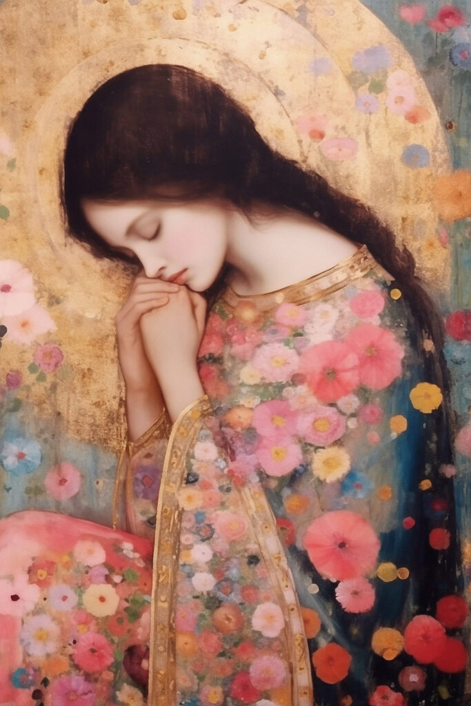 Painting of a woman sleeping with her hands folded