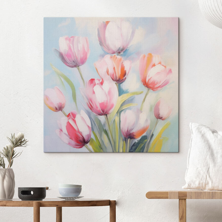 Malba růžových a bílých tulipánů