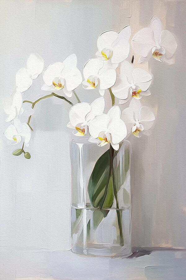 Obraz bílé orchideje ve skleněné váze Obraz bílé orchideje ve skleněné váze