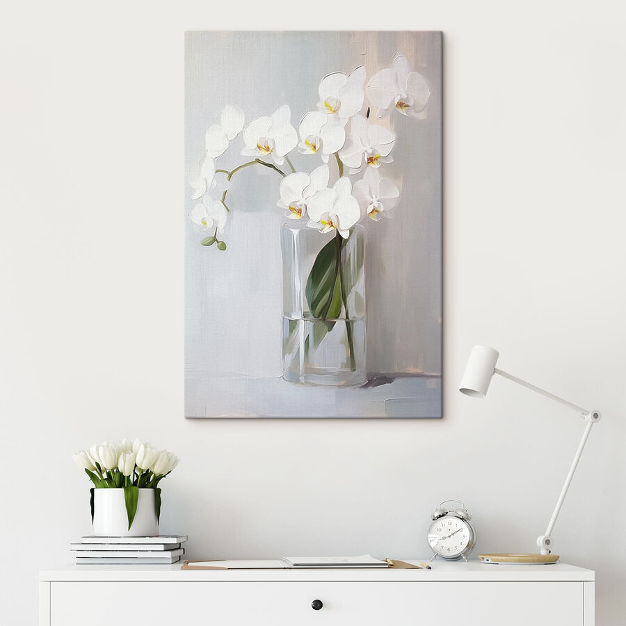 Obraz bílé orchideje ve skleněné váze Obraz bílé orchideje ve skleněné váze