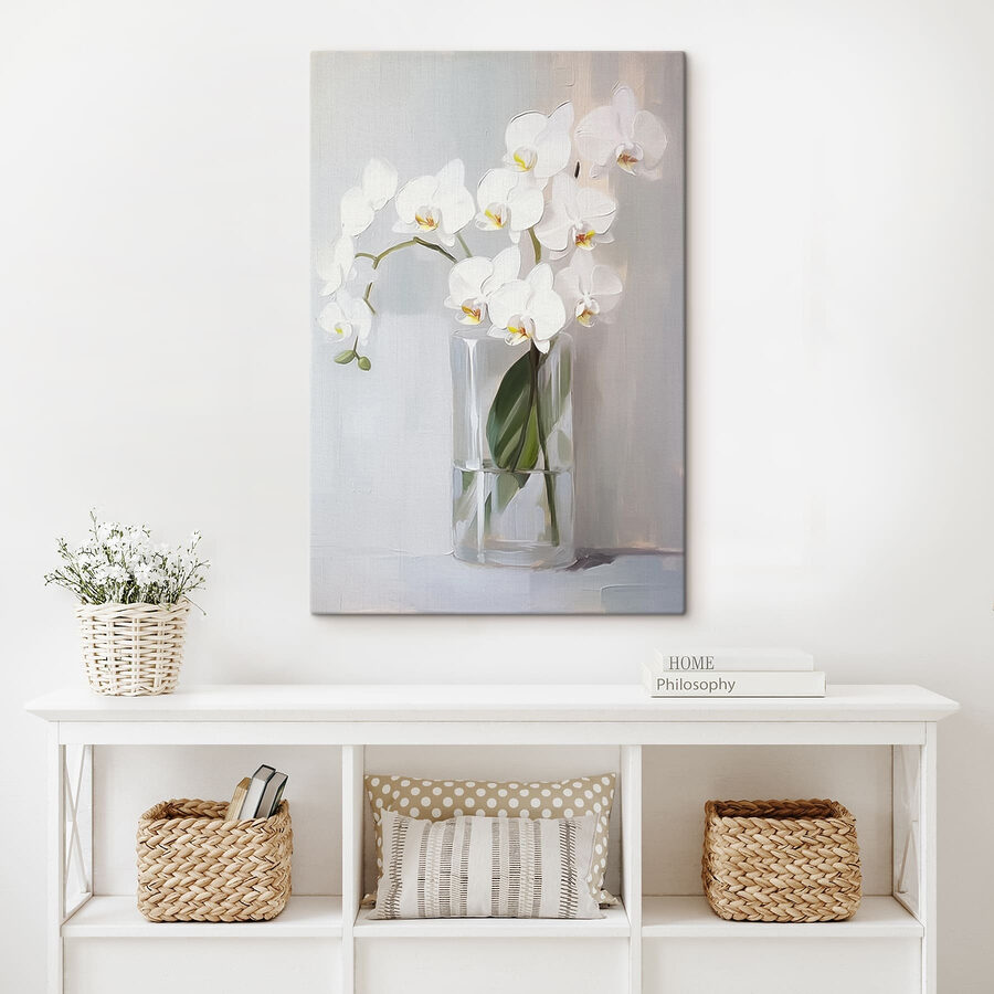 Obraz bílé orchideje ve skleněné váze Obraz bílé orchideje ve skleněné váze