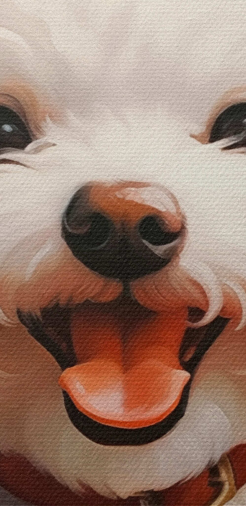 White dog with its mouth open