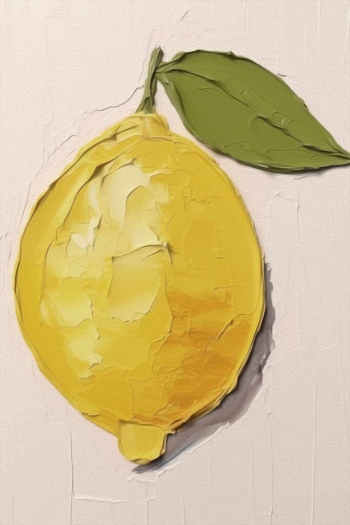 Lemon with leaves painted on it Lemon with leaves painted on it