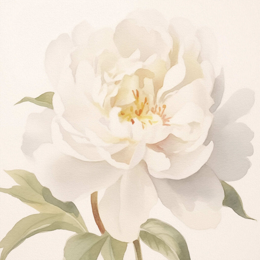 White flower with green leaves