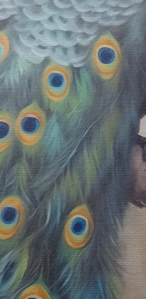 Painting of a peacock on a branch