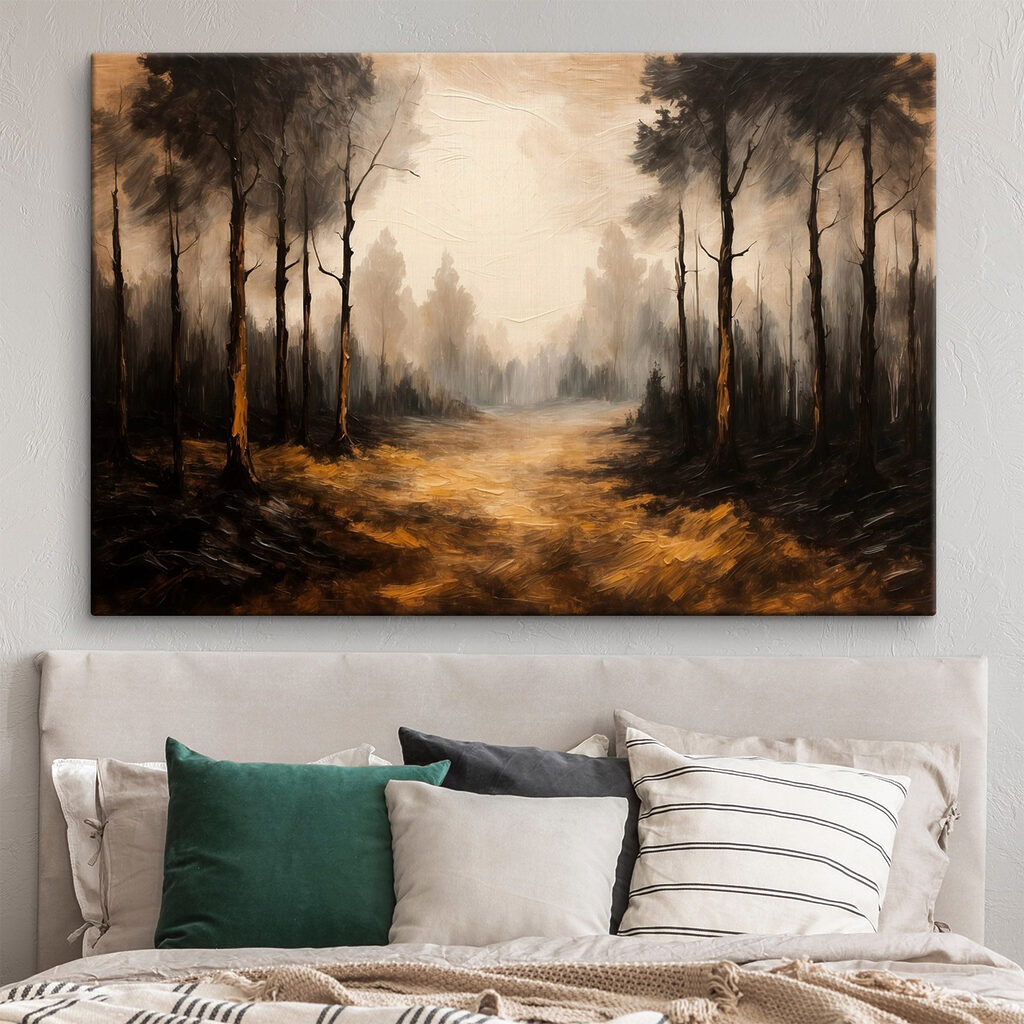 Painting of a forest with trees