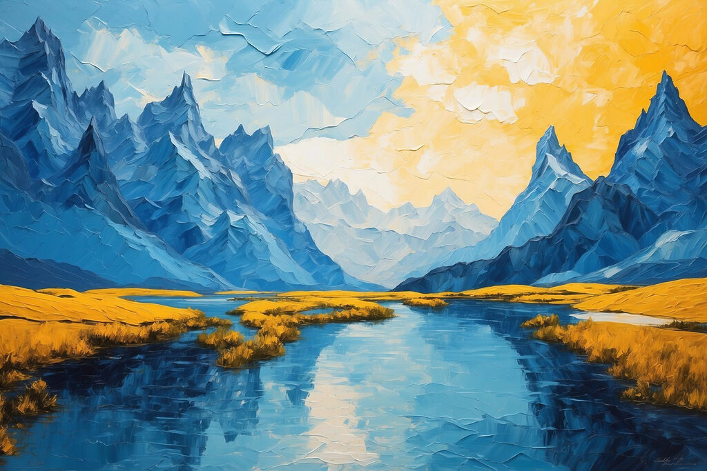 s43449p 1024x683 - Obraz řeky s horami a trávou - tegory