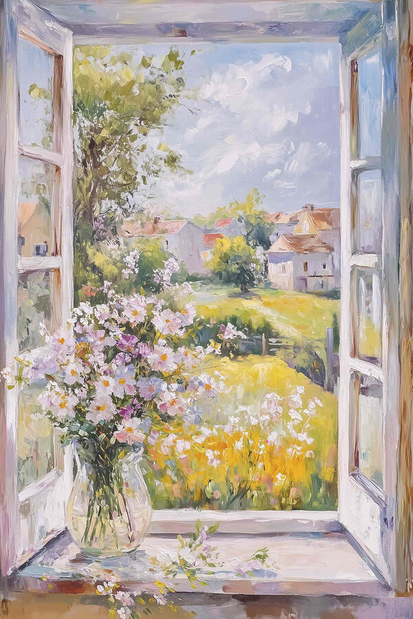 Malba okna s květinami Malba okna s květinami