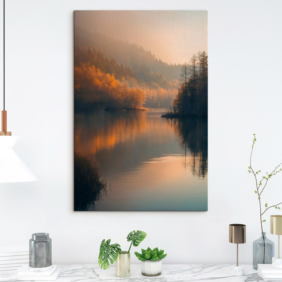 Jezero se stromy a horami v pozadí Jezero se stromy a horami v pozadí